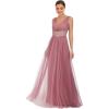 imageEverPretty Womens VNeck Pleated Sequin Sleeveless Tulle Long Evening Gowns 0062B