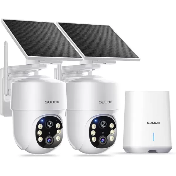 imageSOLIOM True 5MP HD Security Cameras Wireless Outdoor Solar Powered Home Security Camera with 360 Auto Tracking Pan ampamp Tilt Spot Light Night Vision2Cam Pack 5G ampamp 24G Router No Subscription