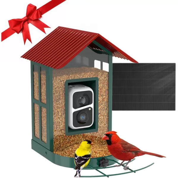 imageSoliom Bird Feeder with Camera Wireless Outdoor with AI Identify Bird Species Smart Wild Bird Watching Cam Live View Motion Triggered Notification 3W Solar 16L Small SizeMetal Case BF08SGRed