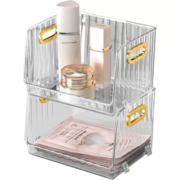 imageCANITORON Clear Makeup Organizer 2 Pack Bathroom Vanity Organizer Skin Care Organizer Cosmetic Display Case Makeup Holder Ideal for Bedroom Bathroom Storage Countertop  Small Clear