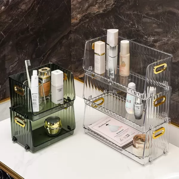 imageCANITORON Clear Makeup Organizer 2 Pack Bathroom Vanity Organizer Skin Care Organizer Cosmetic Display Case Makeup Holder Ideal for Bedroom Bathroom Storage Countertop  Max Clear
