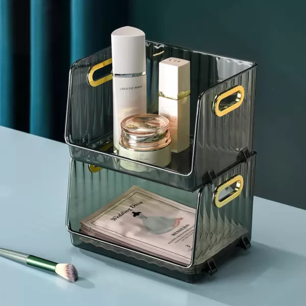 imageCANITORON Clear Makeup Organizer 2 Pack Bathroom Vanity Organizer Skin Care Organizer Cosmetic Display Case Makeup Holder Ideal for Bedroom Bathroom Storage Countertop  Small Green