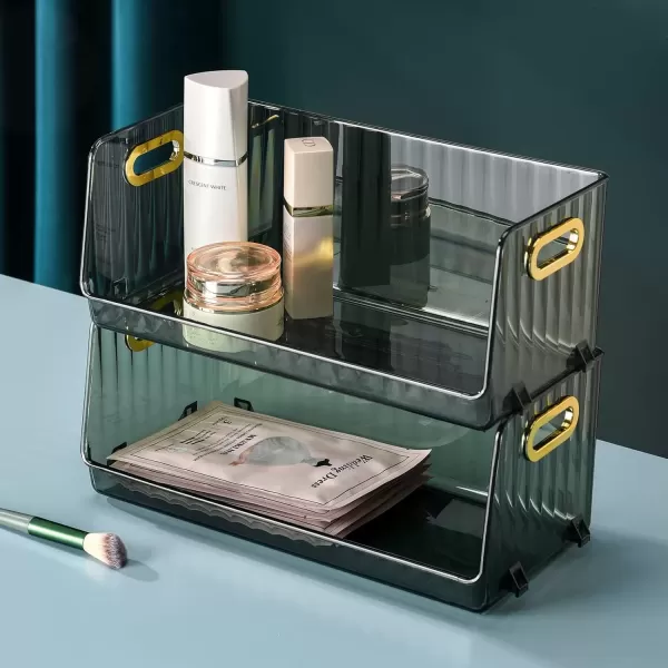 imageCANITORON Clear Makeup Organizer 2 Pack Bathroom Vanity Organizer Skin Care Organizer Cosmetic Display Case Makeup Holder Ideal for Bedroom Bathroom Storage Countertop  Max Green