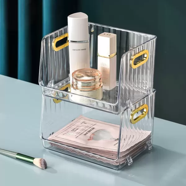 imageCANITORON Clear Makeup Organizer 2 Pack Bathroom Vanity Organizer Skin Care Organizer Cosmetic Display Case Makeup Holder Ideal for Bedroom Bathroom Storage Countertop  Small Clear