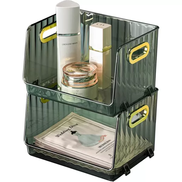 imageCANITORON Clear Makeup Organizer 2 Pack Bathroom Vanity Organizer Skin Care Organizer Cosmetic Display Case Makeup Holder Ideal for Bedroom Bathroom Storage Countertop  Small Green