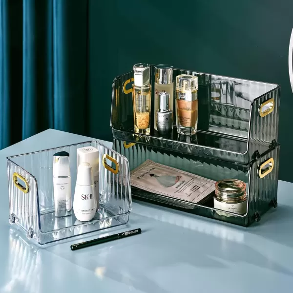 imageCANITORON Clear Makeup Organizer 2 Pack Bathroom Vanity Organizer Skin Care Organizer Cosmetic Display Case Makeup Holder Ideal for Bedroom Bathroom Storage Countertop  Small Clear