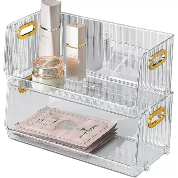 imageCANITORON Clear Makeup Organizer 2 Pack Bathroom Vanity Organizer Skin Care Organizer Cosmetic Display Case Makeup Holder Ideal for Bedroom Bathroom Storage Countertop  Max Clear