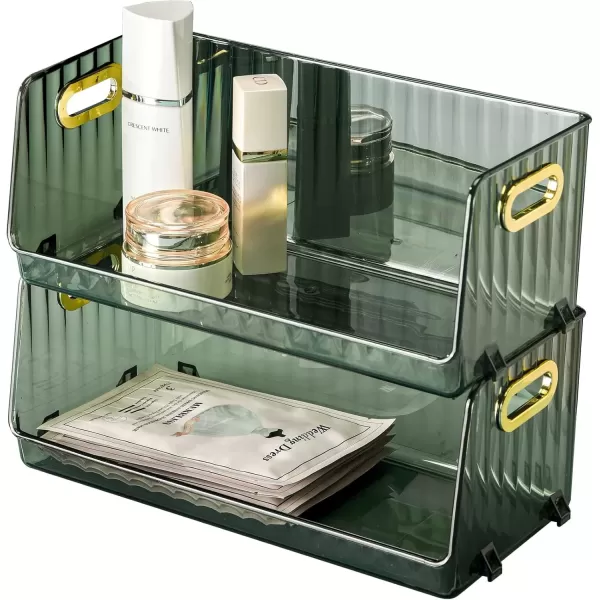 imageCANITORON Clear Makeup Organizer 2 Pack Bathroom Vanity Organizer Skin Care Organizer Cosmetic Display Case Makeup Holder Ideal for Bedroom Bathroom Storage Countertop  Max Green