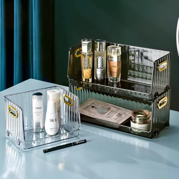 imageCANITORON Clear Makeup Organizer 2 Pack Bathroom Vanity Organizer Skin Care Organizer Cosmetic Display Case Makeup Holder Ideal for Bedroom Bathroom Storage Countertop  Max Green