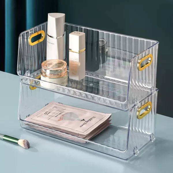 imageCANITORON Clear Makeup Organizer 2 Pack Bathroom Vanity Organizer Skin Care Organizer Cosmetic Display Case Makeup Holder Ideal for Bedroom Bathroom Storage Countertop  Max Clear