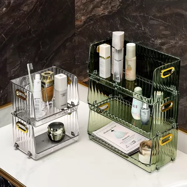 imageCANITORON Clear Makeup Organizer 2 Pack Bathroom Vanity Organizer Skin Care Organizer Cosmetic Display Case Makeup Holder Ideal for Bedroom Bathroom Storage Countertop  Max Green