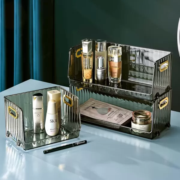 imageCANITORON Clear Makeup Organizer 2 Pack Bathroom Vanity Organizer Skin Care Organizer Cosmetic Display Case Makeup Holder Ideal for Bedroom Bathroom Storage Countertop  Small Green