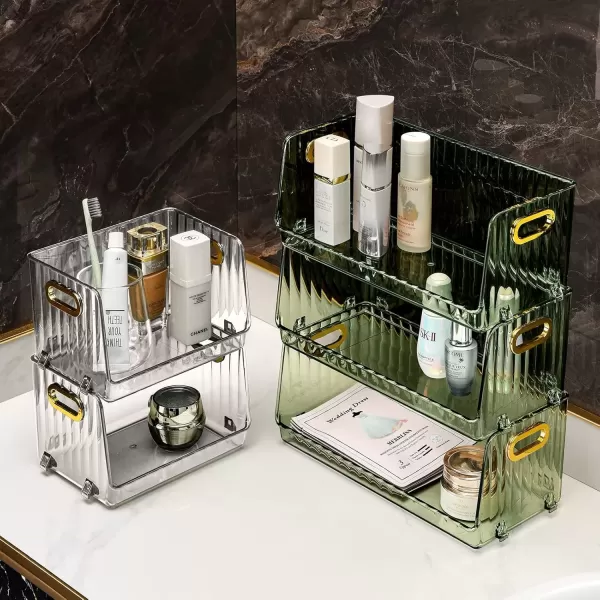 imageCANITORON Clear Makeup Organizer 2 Pack Bathroom Vanity Organizer Skin Care Organizer Cosmetic Display Case Makeup Holder Ideal for Bedroom Bathroom Storage Countertop  Small Clear
