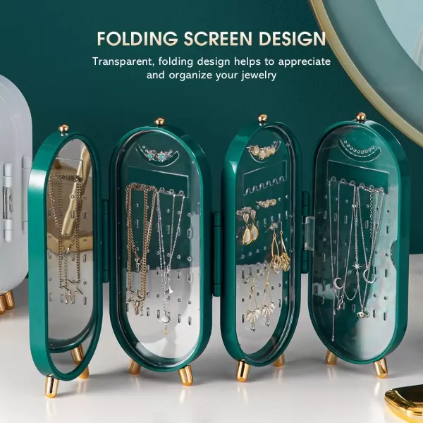 imageCANITORON Earring Organizer 4Layer Foldable Earring Holder Small Jewelry Organizer Jewelry Holder for Earring Stud Earrings Necklace Jewelry Travel OrganizerWhiteGreen