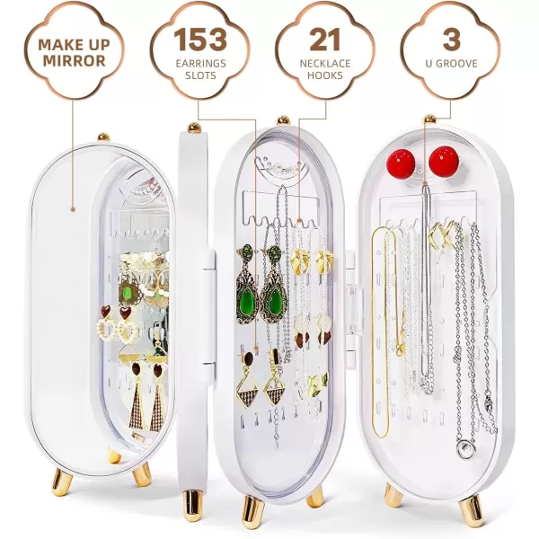 imageCANITORON Earring Organizer 4Layer Foldable Earring Holder Small Jewelry Organizer Jewelry Holder for Earring Stud Earrings Necklace Jewelry Travel OrganizerWhiteWhite
