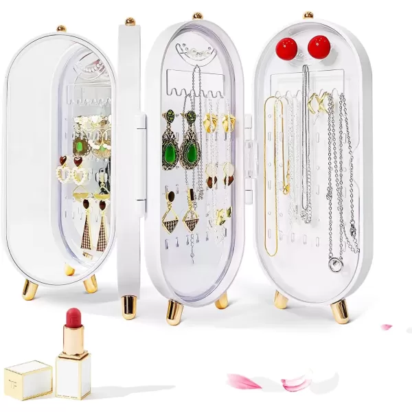 imageCANITORON Earring Organizer 4Layer Foldable Earring Holder Small Jewelry Organizer Jewelry Holder for Earring Stud Earrings Necklace Jewelry Travel OrganizerWhiteWhite