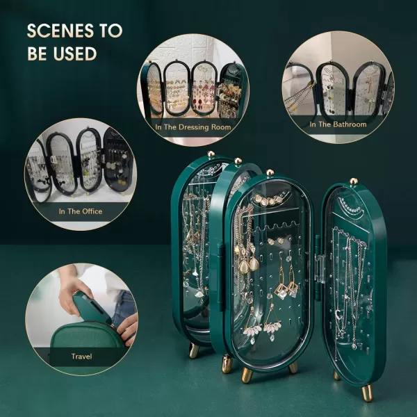 imageCANITORON Earring Organizer 4Layer Foldable Earring Holder Small Jewelry Organizer Jewelry Holder for Earring Stud Earrings Necklace Jewelry Travel OrganizerWhiteGreen