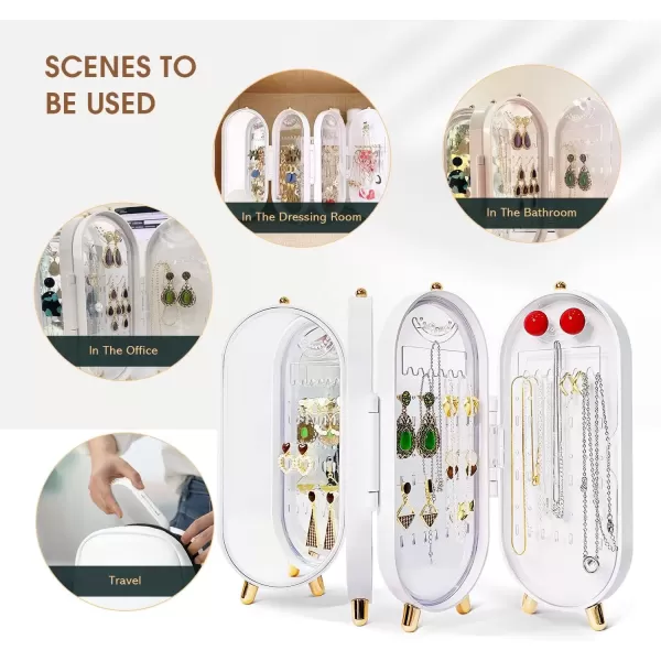 imageCANITORON Earring Organizer 4Layer Foldable Earring Holder Small Jewelry Organizer Jewelry Holder for Earring Stud Earrings Necklace Jewelry Travel OrganizerWhiteWhite