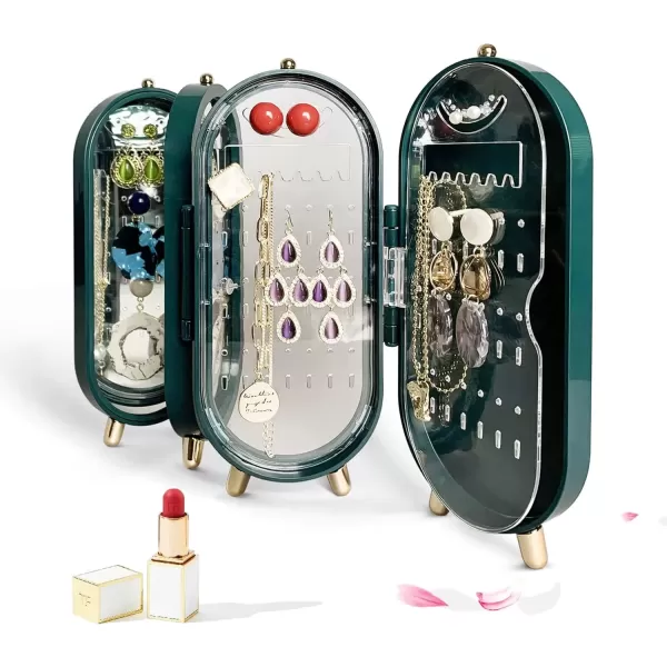 imageCANITORON Earring Organizer 4Layer Foldable Earring Holder Small Jewelry Organizer Jewelry Holder for Earring Stud Earrings Necklace Jewelry Travel OrganizerWhiteGreen