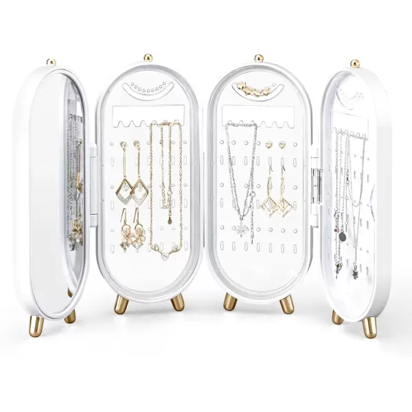 imageCANITORON Earring Organizer 4Layer Foldable Earring Holder Small Jewelry Organizer Jewelry Holder for Earring Stud Earrings Necklace Jewelry Travel OrganizerWhiteWhite