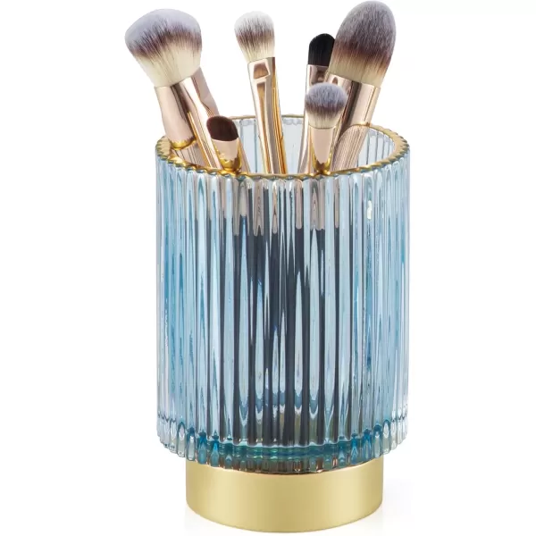 imageCANITORON Makeup Brush Holder 2 Pack Glass Cosmetic Makeup Brush Organizer Storage Organizer for Paint Brush Pen Pencil Eyeliner Bathroom Counter Dresser Bedroom Storage CupGreen SLBlue