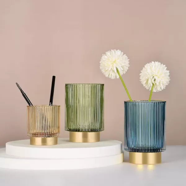 imageCANITORON Makeup Brush Holder 2 Pack Glass Cosmetic Makeup Brush Organizer Storage Organizer for Paint Brush Pen Pencil Eyeliner Bathroom Counter Dresser Bedroom Storage CupGreen SLGreen