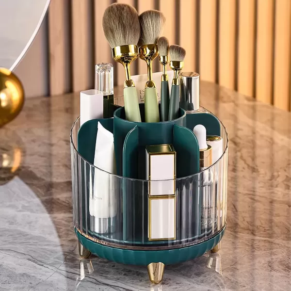 imageCANITORON Makeup Brush Holder360Rotating Makeup Brush CaseMultiple Region Storage Skincare OrganizerCosmetic Display Cases for VanityOffice Desktop and Bathroom StorageXZSGGreen