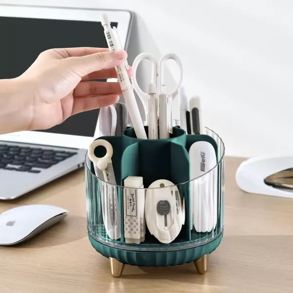imageCANITORON Makeup Brush Holder360Rotating Makeup Brush CaseMultiple Region Storage Skincare OrganizerCosmetic Display Cases for VanityOffice Desktop and Bathroom StorageXZSGGreen