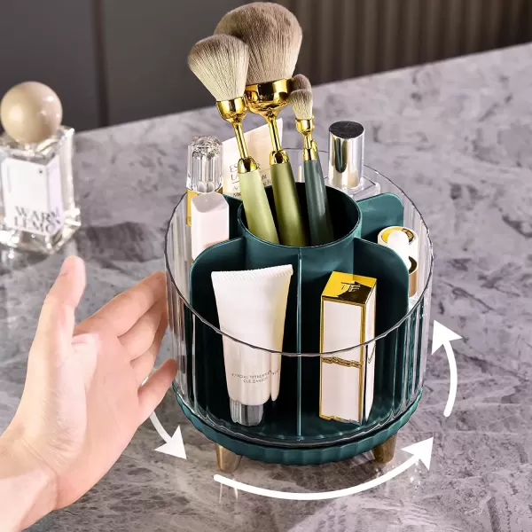 imageCANITORON Makeup Brush Holder360Rotating Makeup Brush CaseMultiple Region Storage Skincare OrganizerCosmetic Display Cases for VanityOffice Desktop and Bathroom StorageXZSGGreen