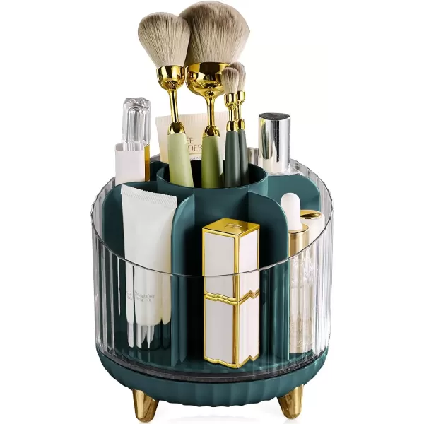 imageCANITORON Makeup Brush Holder360Rotating Makeup Brush CaseMultiple Region Storage Skincare OrganizerCosmetic Display Cases for VanityOffice Desktop and Bathroom StorageXZSGGreen
