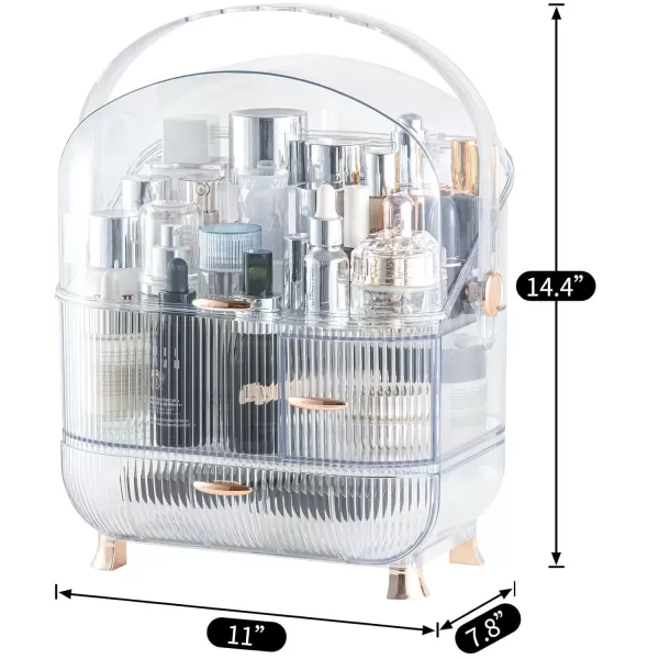 imageCANITORON Makeup Organizer for VanityClear Skincare Organizer with Large Capacity and Lipstick Organizer3layer Cosmetic Display CaseEgg ShapeOval Cosmetic Storage Box including golden HandleClear