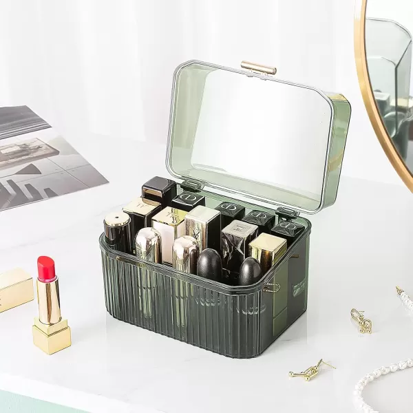 imageCANITORON Makeup Organizer for VanityClear Skincare Organizer with Large Capacity and Lipstick Organizer3layer Cosmetic Display CaseEgg ShapeOval Cosmetic Storage Box including golden HandleGreen