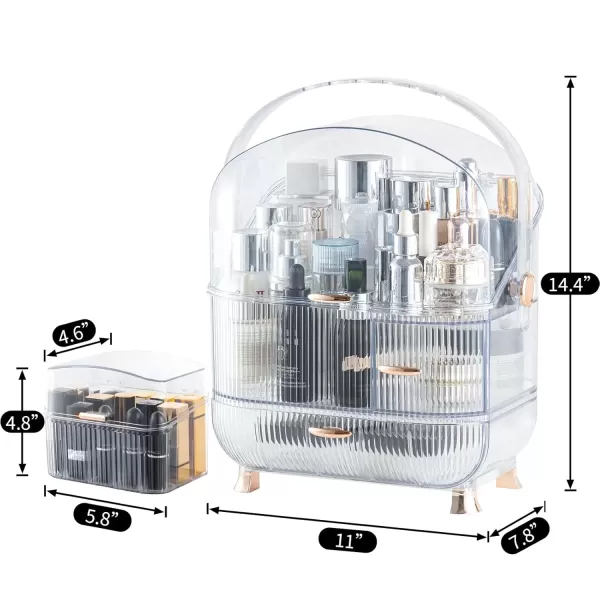 imageCANITORON Makeup Organizer for VanityClear Skincare Organizer with Large Capacity and Lipstick Organizer3layer Cosmetic Display CaseEgg ShapeOval Cosmetic Storage Box including golden HandleClear