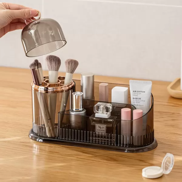 imageCANITORON Makeup Organizer for VanitySkincare Organizer with Makeup Brush Holder OrganizerPartitioned Storage Cosmetic Display CasesMakeup Case for Bedroom Countertop and Bathroom StorageCBGrayGray