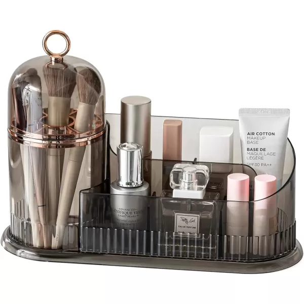 imageCANITORON Makeup Organizer for VanitySkincare Organizer with Makeup Brush Holder OrganizerPartitioned Storage Cosmetic Display CasesMakeup Case for Bedroom Countertop and Bathroom StorageCBGrayGray