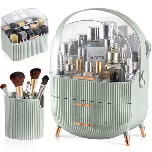 imageCANITORON Makeup OrganizerSkincare Organizer with 2 Drawers and Transparent CoverCosmetic Display Case for Vanity Organizer and Bathroom Countertop StorageWhiteMint