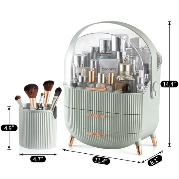 imageCANITORON Makeup OrganizerSkincare Organizer with 2 Drawers and Transparent CoverCosmetic Display Case for Vanity Organizer and Bathroom Countertop StorageWhiteMint