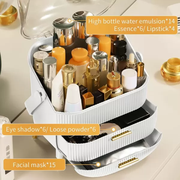imageCANITORON Makeup OrganizerSkincare Organizer with 2 Drawers and Transparent CoverCosmetic Display Case for Vanity Organizer and Bathroom Countertop StorageWhiteWhite