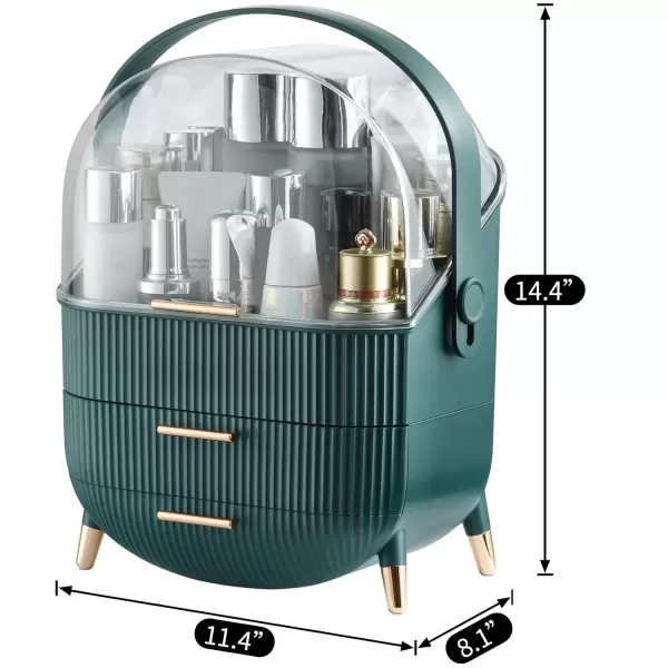 imageCANITORON Makeup OrganizerSkincare Organizer with 2 Drawers and Transparent CoverCosmetic Display Case for Vanity Organizer and Bathroom Countertop StorageWhiteGreen
