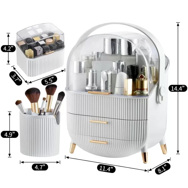 imageCANITORON Makeup OrganizerSkincare Organizer with 2 Drawers and Transparent CoverCosmetic Display Case for Vanity Organizer and Bathroom Countertop StorageWhiteWhite