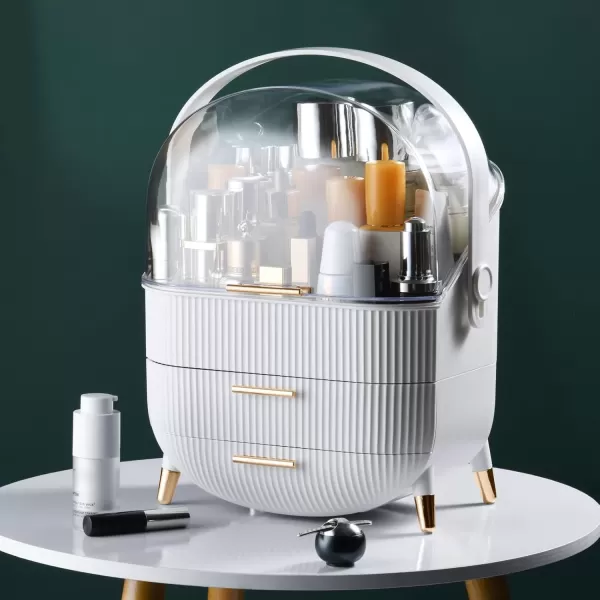 imageCANITORON Makeup OrganizerSkincare Organizer with 2 Drawers and Transparent CoverCosmetic Display Case for Vanity Organizer and Bathroom Countertop StorageWhiteWhite