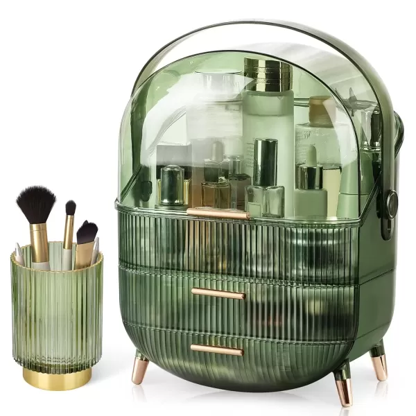 imageCANITORON Makeup OrganizerSkincare Organizer with 2 Drawers and Transparent CoverCosmetic Display Case for Vanity Organizer and Bathroom Countertop StorageWhiteClear Green