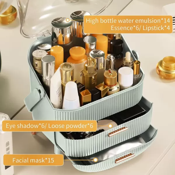 imageCANITORON Makeup OrganizerSkincare Organizer with 2 Drawers and Transparent CoverCosmetic Display Case for Vanity Organizer and Bathroom Countertop StorageWhiteMint
