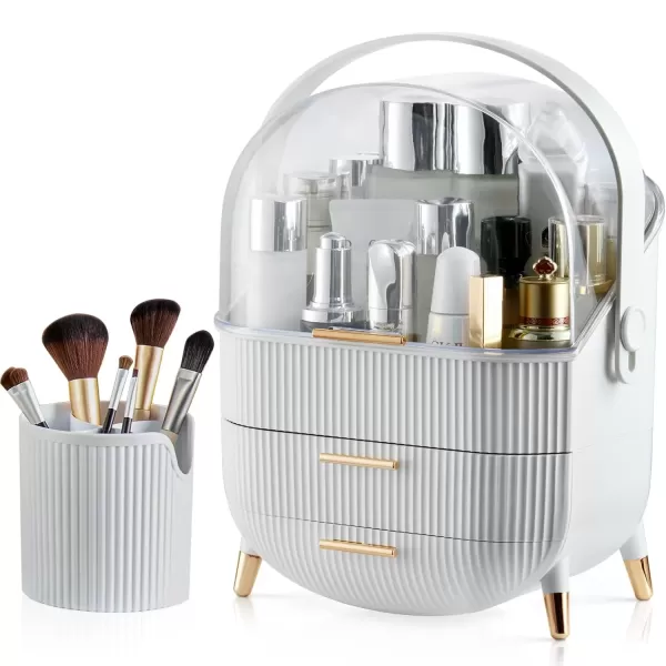 imageCANITORON Makeup OrganizerSkincare Organizer with 2 Drawers and Transparent CoverCosmetic Display Case for Vanity Organizer and Bathroom Countertop StorageWhiteWhite