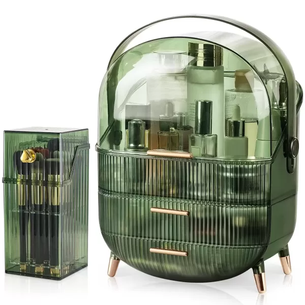 imageCANITORON Makeup OrganizerSkincare Organizer with 2 Drawers and Transparent CoverCosmetic Display Case for Vanity Organizer and Bathroom Countertop StorageWhiteClear Green