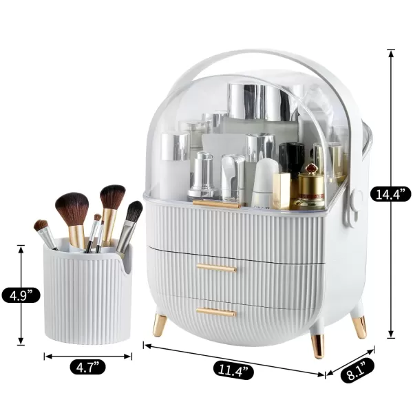 imageCANITORON Makeup OrganizerSkincare Organizer with 2 Drawers and Transparent CoverCosmetic Display Case for Vanity Organizer and Bathroom Countertop StorageWhiteWhite