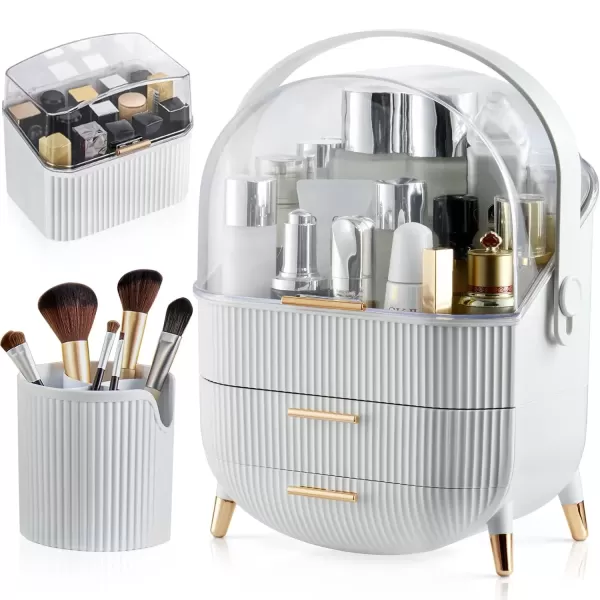 imageCANITORON Makeup OrganizerSkincare Organizer with 2 Drawers and Transparent CoverCosmetic Display Case for Vanity Organizer and Bathroom Countertop StorageWhiteWhite