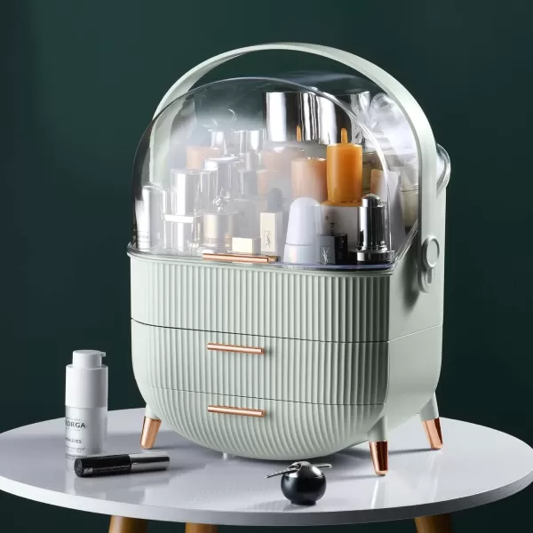 imageCANITORON Makeup OrganizerSkincare Organizer with 2 Drawers and Transparent CoverCosmetic Display Case for Vanity Organizer and Bathroom Countertop StorageWhiteMint