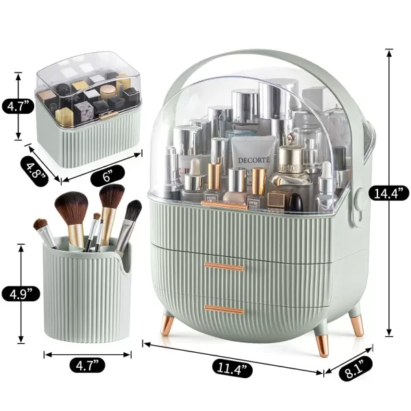 imageCANITORON Makeup OrganizerSkincare Organizer with 2 Drawers and Transparent CoverCosmetic Display Case for Vanity Organizer and Bathroom Countertop StorageWhiteMint
