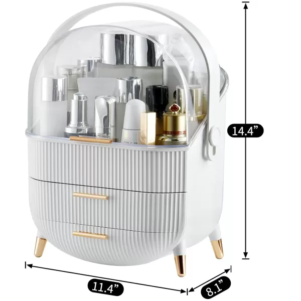 imageCANITORON Makeup OrganizerSkincare Organizer with 2 Drawers and Transparent CoverCosmetic Display Case for Vanity Organizer and Bathroom Countertop StorageWhiteWhite
